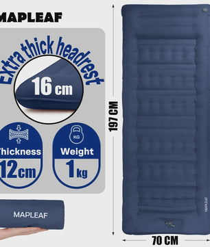 MAPLEAF Opblaasbaar Kampeerluchtbed met Ingebouwd Hoofdkussen - Ultralicht 1kg, Waterdicht, 12cm Dik, Voetpomp