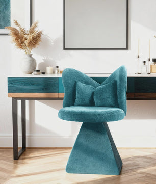 Blauwe Draaibare Kaptafelstoel met Vlinderrug en Luxe Chenille Bekleding