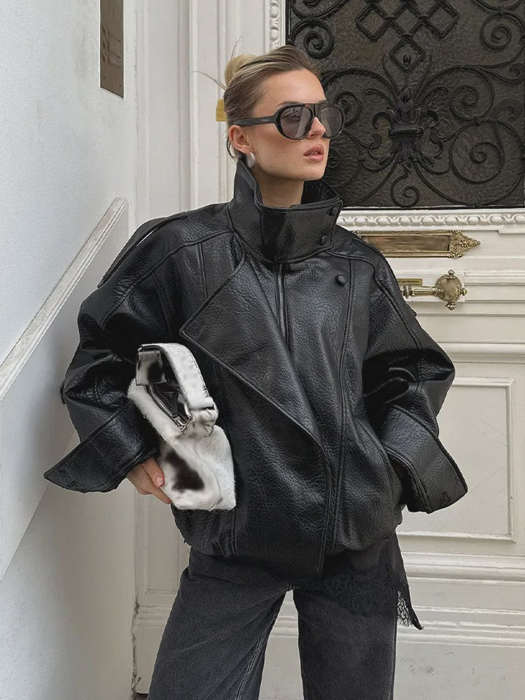 Dames Elegante Zwarte Jas - Street Style Asymmetrisch met Rits en Zakken