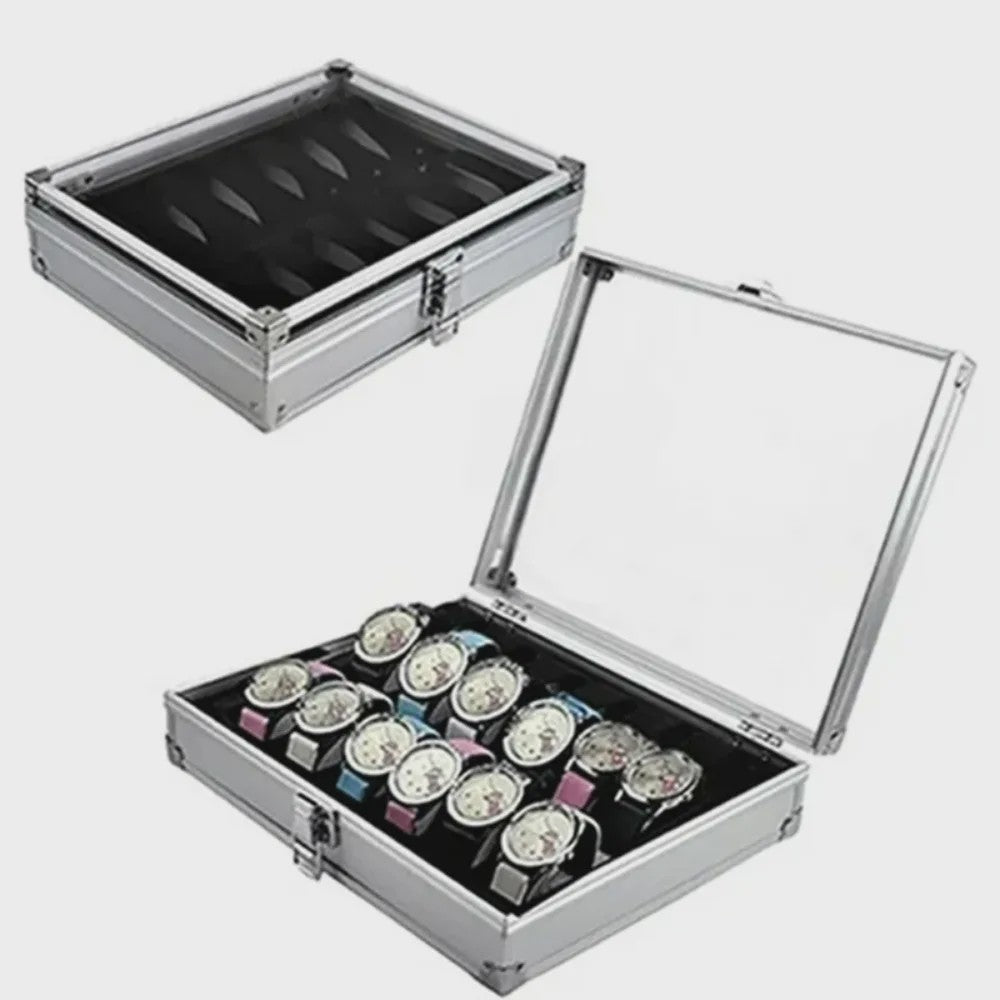 Aluminium Horlogedoos met 12 Vakken - Luxe Opberg- en Display Case