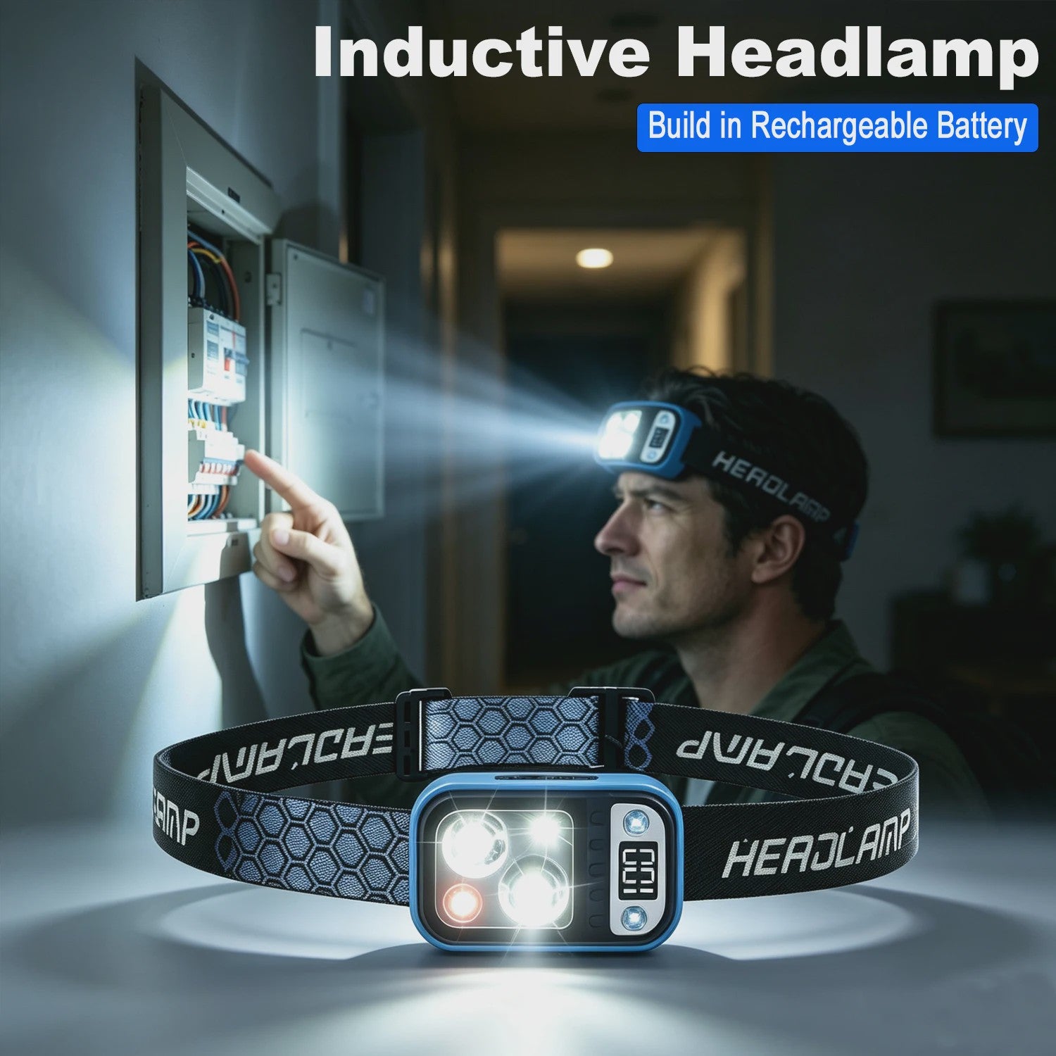 Oplaadbare LED Hoofdlamp met Sensor, Batterij Indicator & Waterdicht Ontwerp - Super Fel