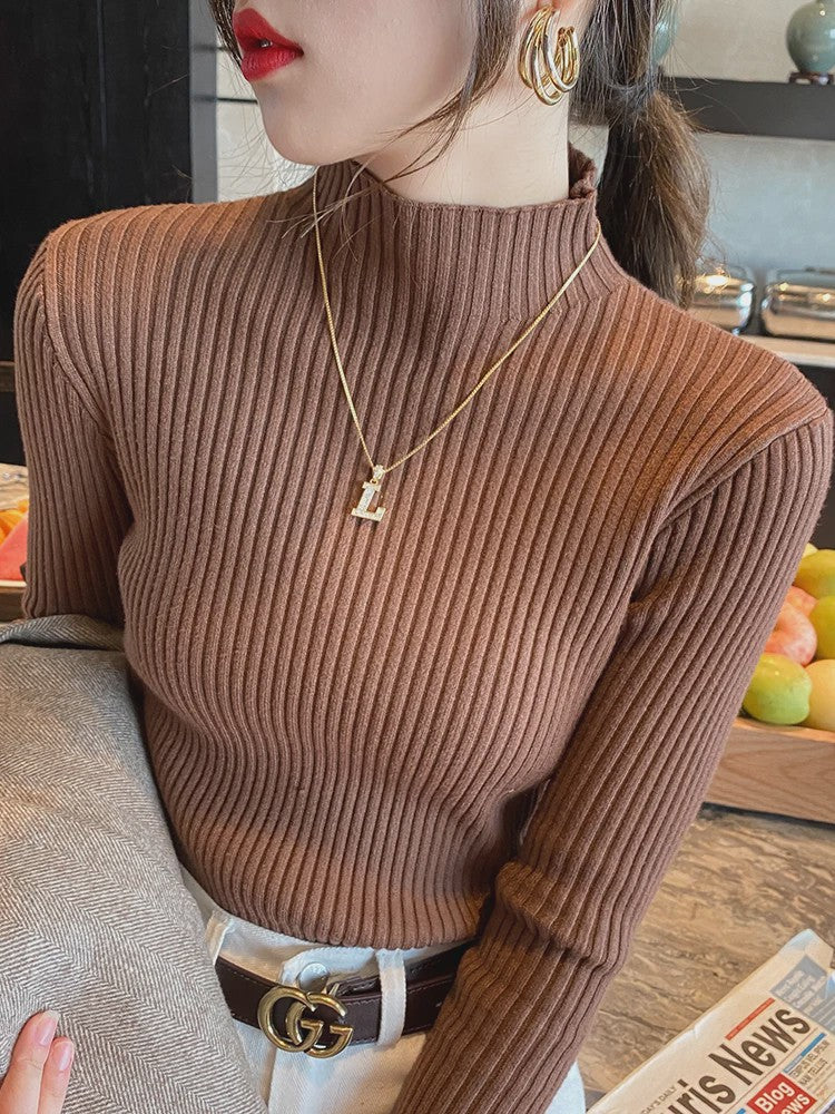 Elegante Dames Gebreide Basic Coltrui met Lange Mouwen - Slank & Chic Koreaans Design