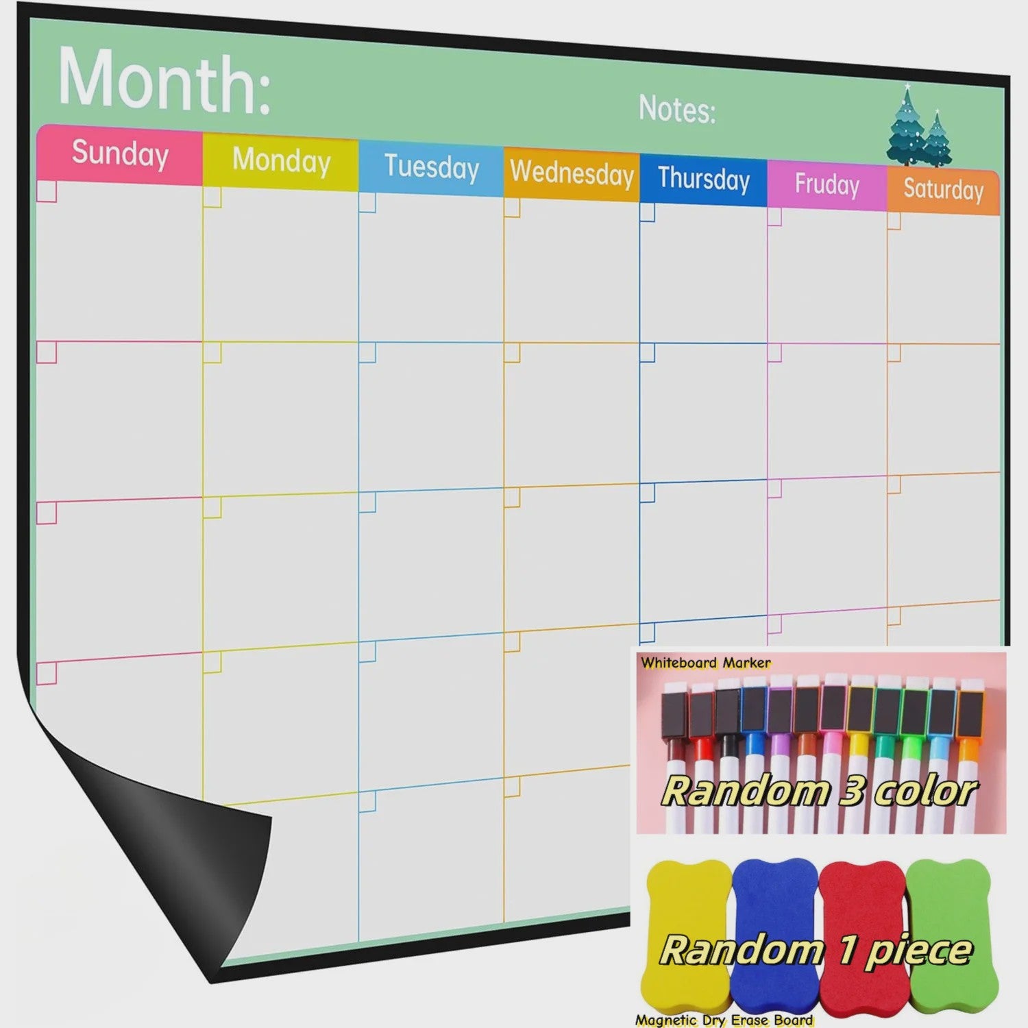 Magnetische Whiteboard Kalender voor Koelkast - Groot 17x12 inch Maandplanner