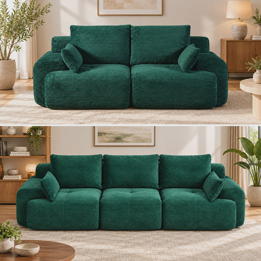 Modulaire Corduroy Hoekbank Groen - Slaapbank met Ottomaan & Memory Foam