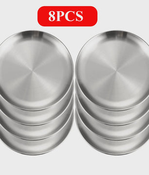 8-delige RVS Serveerschalen Set - Ronde Metalen Borden voor Diner, BBQ & Camping