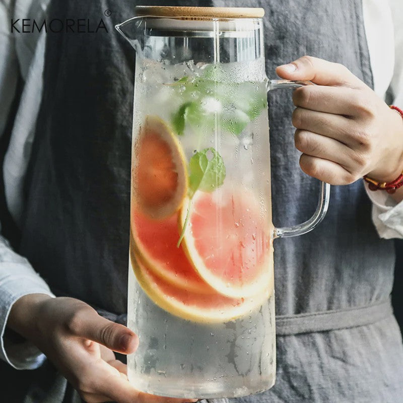 Glazen Karaf met Bamboe Deksel & Filter - 1000ML/1500ML - Voor Water, Sap & Koffie