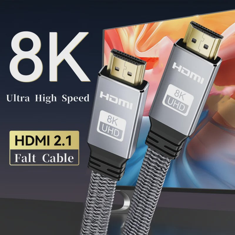 8K HDMI 2.1 Kabel - 48Gbps High Speed, 8K60/4K120, Gevlochten, eARC, HDCP 2.3 - Compatibel met PS5 & Roku TV