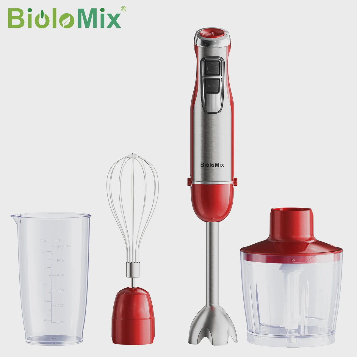 BioloMix 4-in-1 Hand Blender: Krachtige 1200W Staafmixer voor Smoothies, Soepen & Babyvoeding