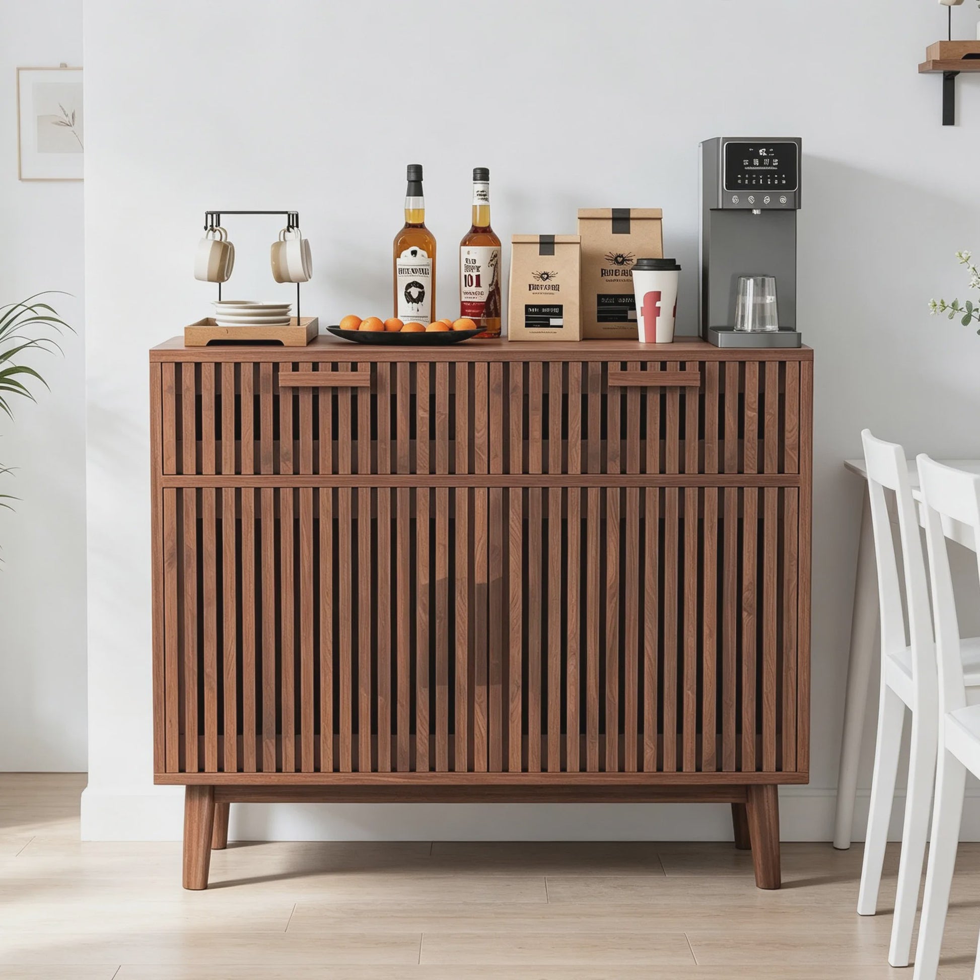 Mid-Century Houten Sideboardkast met 2 Lades en 2 Deuren - Stijlvolle Opbergoplossing