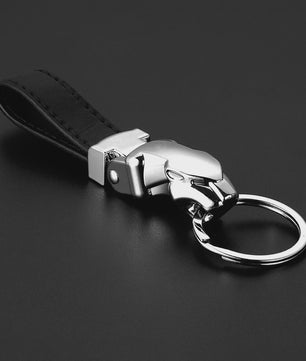 Luxe Leopard Hoofd Sleutelhanger - Echt Leer & Metaal - Jaguar Accessoire