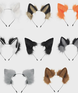 Handgemaakte Wolfsoren Haarband - Verstelbaar & Zacht voor Cosplay, Halloween & Feesten