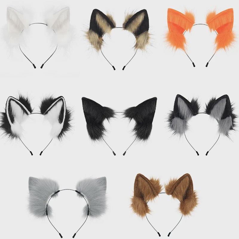 Handgemaakte Wolfsoren Haarband - Verstelbaar & Zacht voor Cosplay, Halloween & Feesten