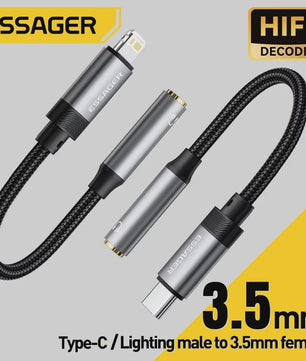 Essager Type-C & Lightning naar 3.5mm Jack AUX Audio Kabel Adapter voor iPhone 15/14/13, Samsung, MacBook