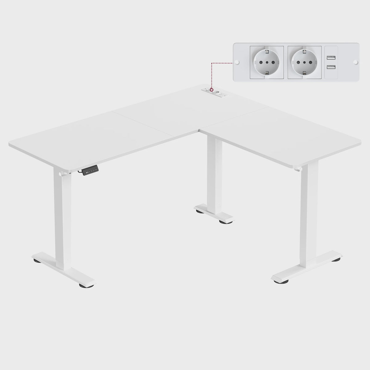 Elektrisch In Hoogte Verstelbaar L-Bureau met Laadstation - 140x160 cm