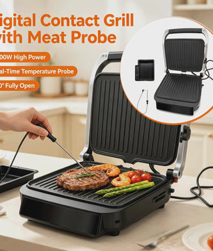 SLG5029 Elektrische Contact Grill 2000W - Digitaal, met Vleesthermometer, Panini Press & 180° Open Functie