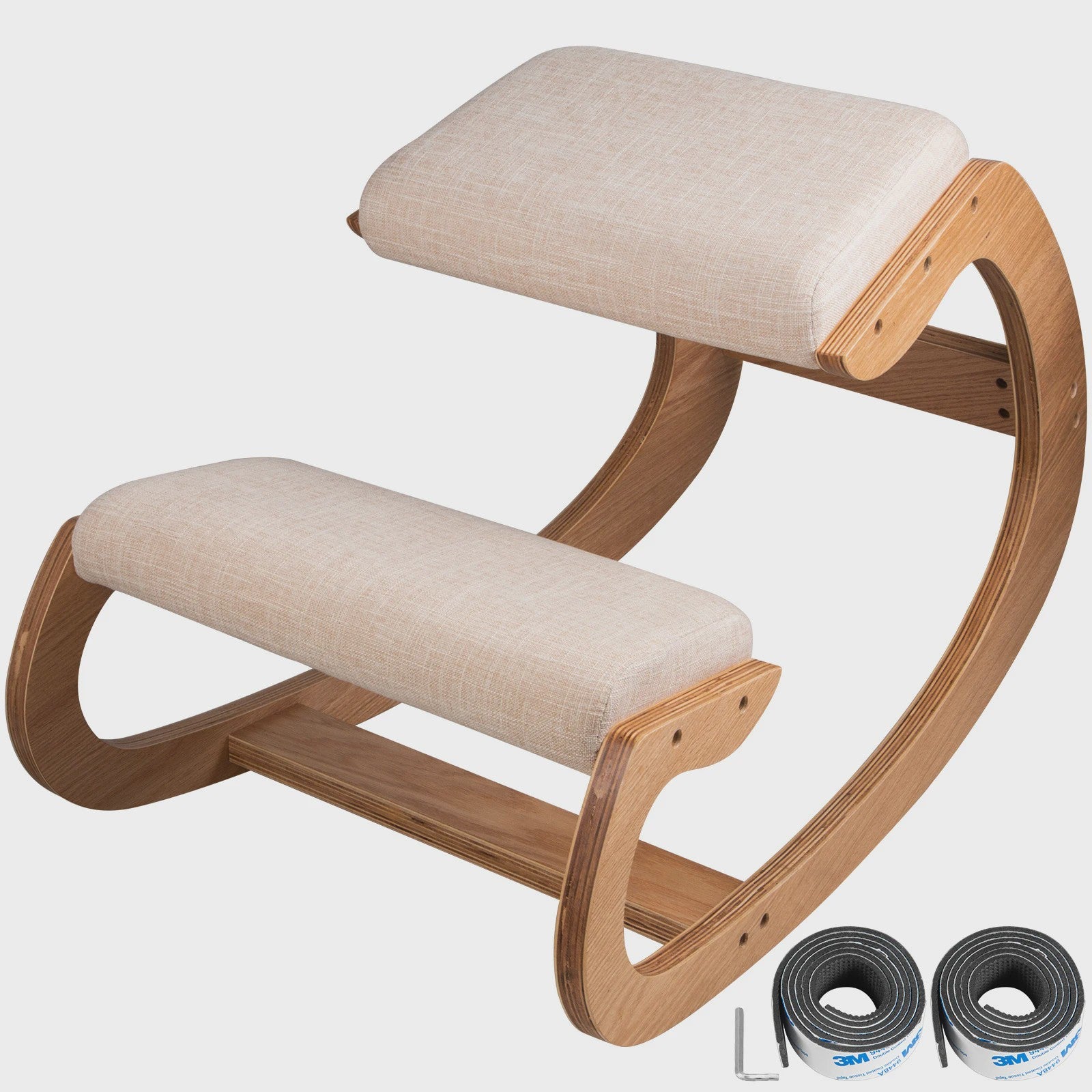 Ergonomische Kniekruk met Dik Zitkussen - Houten Schommelstoel voor Betere Houding