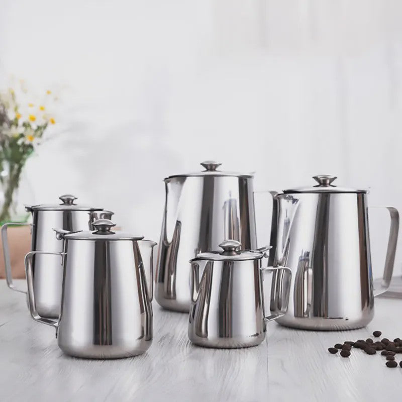RVS Melkopschuimkan met Deksel - Barista Kwaliteit voor Latte & Cappuccino