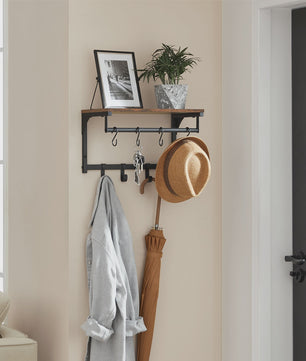 Wandkapstok met Plank en 8 Haken - Industrieel Design, 40x24x24 cm