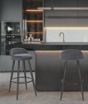 Set van 2 fluwelen barkrukken met voetensteun - Stijlvol en comfortabel voor keuken en bistro