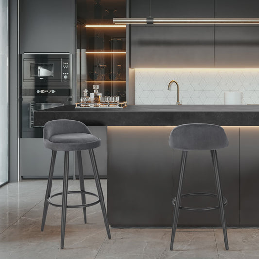 Set van 2 fluwelen barkrukken met voetensteun - Stijlvol en comfortabel voor keuken en bistro
