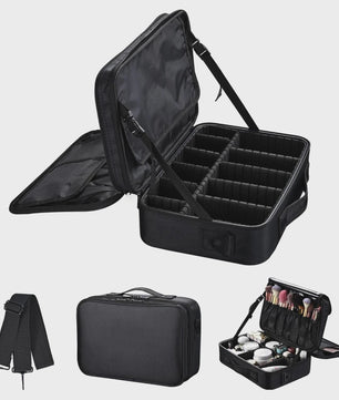 Grote Make-up Koffer met Verstelbare Vakverdeling & Schouderband - Reis Organizer