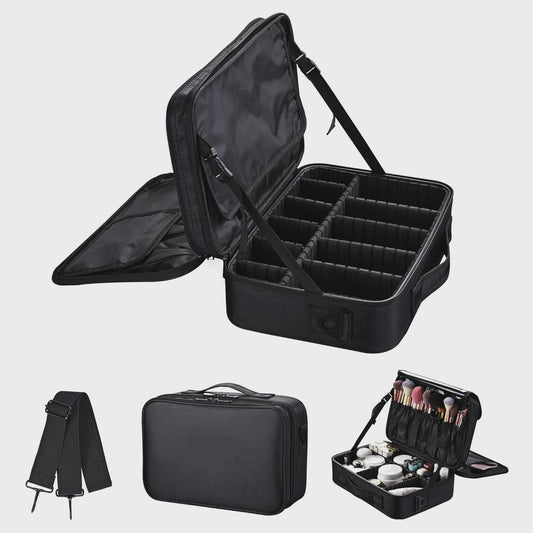 Grote Make-up Koffer met Verstelbare Vakverdeling & Schouderband - Reis Organizer