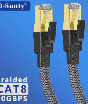 D-Sunty CAT8 Ethernetkabel - 40Gbps Nylon Gevlochten Netwerkkabel met RJ45 Connectoren