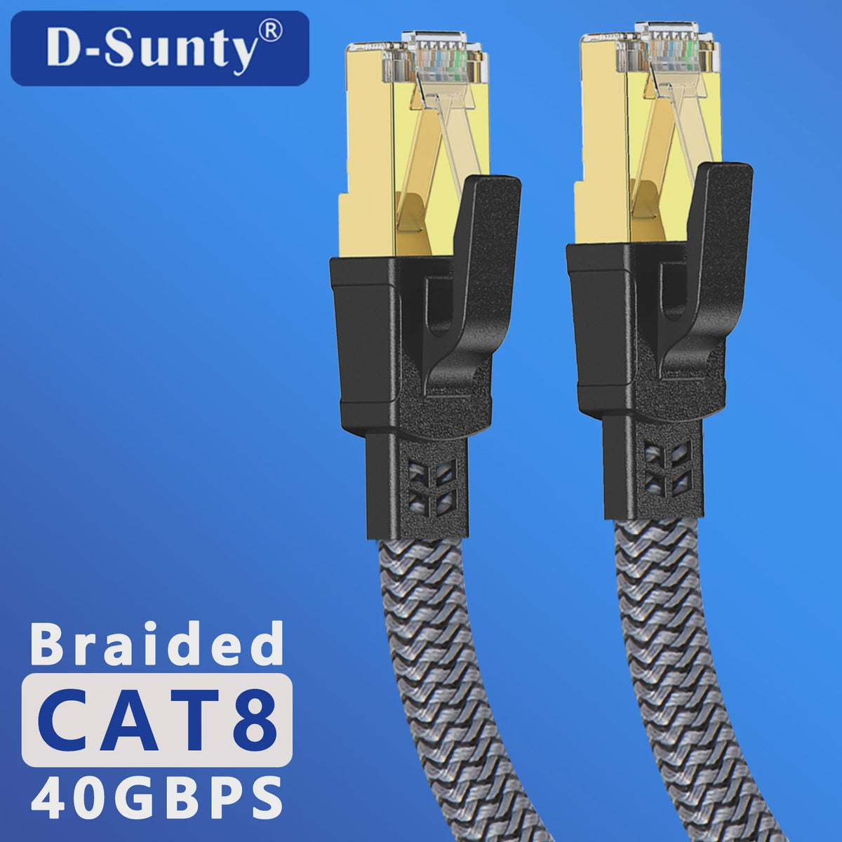 D-Sunty CAT8 Ethernetkabel - 40Gbps Nylon Gevlochten Netwerkkabel met RJ45 Connectoren