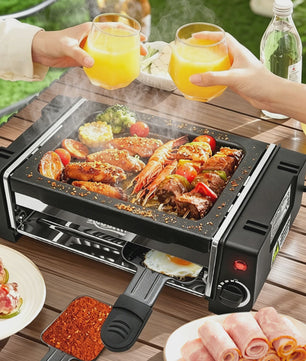 Elektrische BBQ Grill met Dubbele Laag & Verstelbare Temperatuur - Rookvrij Binnen/Buiten