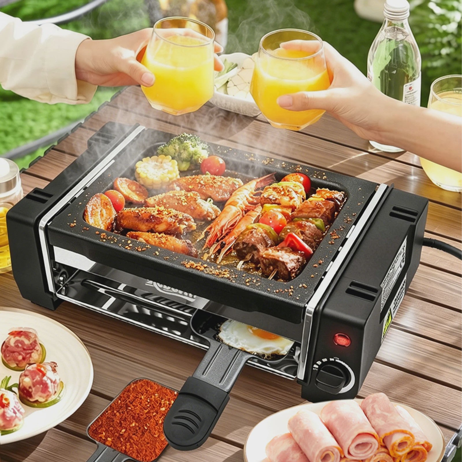 Elektrische BBQ Grill met Dubbele Laag & Verstelbare Temperatuur - Rookvrij Binnen/Buiten