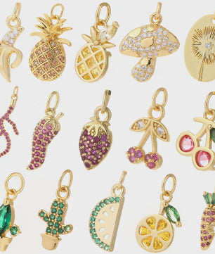 Gouden Bedeltjes voor Sieraden Maken: Cactus, Kers, Paddenstoel, Bloem & Fruit