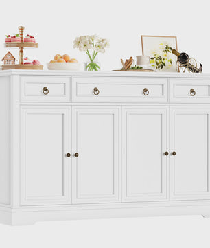 Stijlvol Wit Retro Sideboard met 3 Lades en 4 Deuren - 134x40x87cm