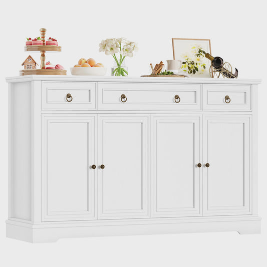 Stijlvol Wit Retro Sideboard met 3 Lades en 4 Deuren - 134x40x87cm