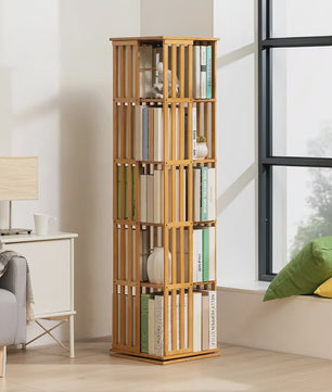Draaibare Bamboe Boekenkast 5 Niveaus - 360° Rotatie, Verticale Opslag