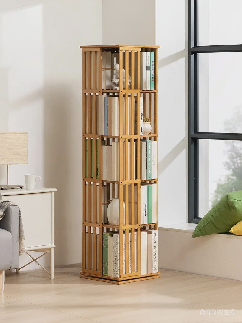 Draaibare Bamboe Boekenkast 5 Niveaus - 360° Rotatie, Verticale Opslag