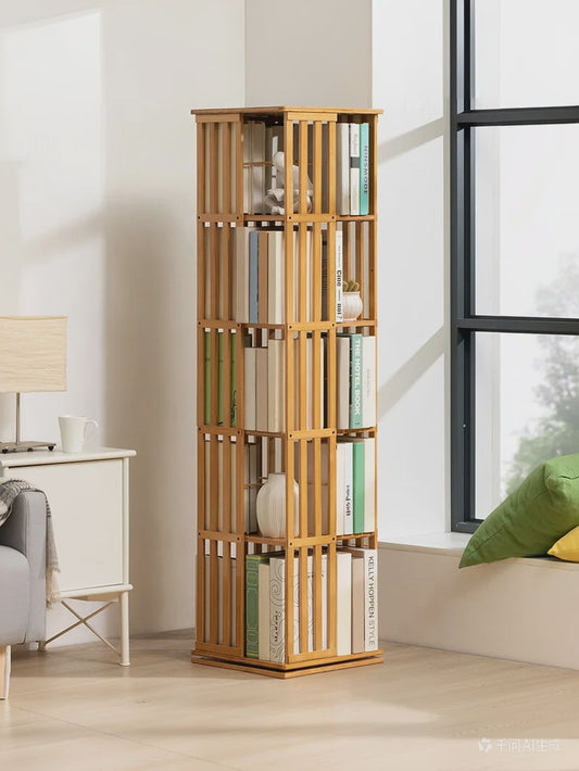 Draaibare Bamboe Boekenkast 5 Niveaus - 360° Rotatie, Verticale Opslag