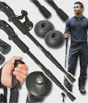 Trekkingstokken Set van 2 - Anti-Shock Aluminium, Telescopisch 65-135 cm, Inclusief Kompas & Tips