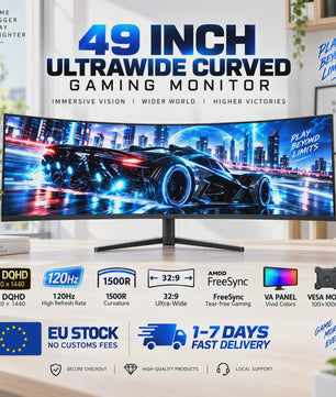Crua 49 Inch 5K DQHD Ultrawide Curved Gaming Monitor - 120Hz, 5120x1440, VA Panel, FreeSync