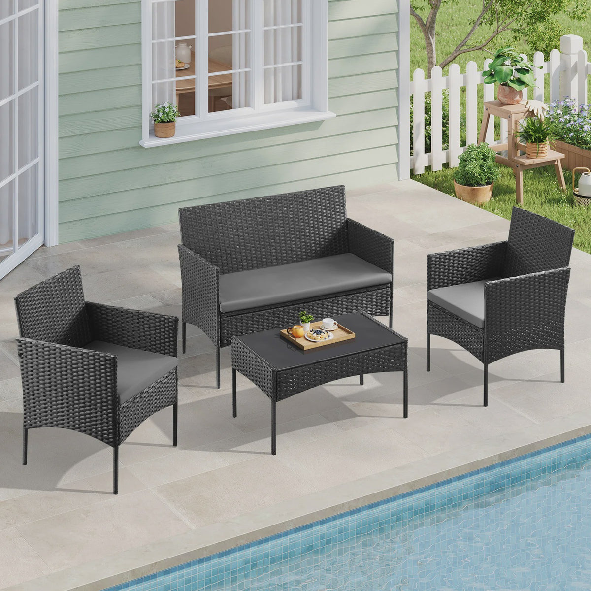 Luxe Rotan Tuinmeubelset: 2 Fauteuils, 1 Bank & Salontafel - Weerbestendig voor Balkon & Tuin