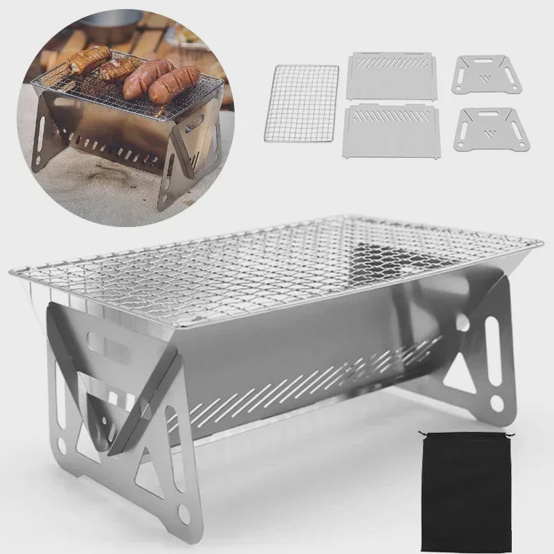 Compacte RVS Vouwbare Barbecue Grill - Draagbaar & Multifunctioneel voor Camping en Buiten