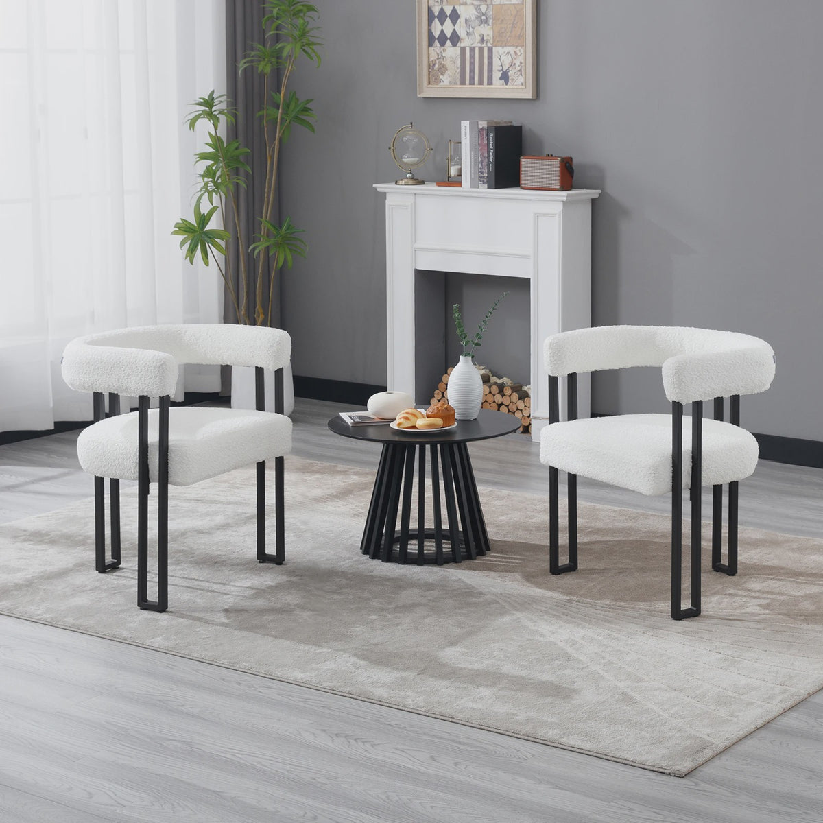 Set van 2 Chenille Eetkamerstoelen met Armleuningen - Modern en Comfortabel