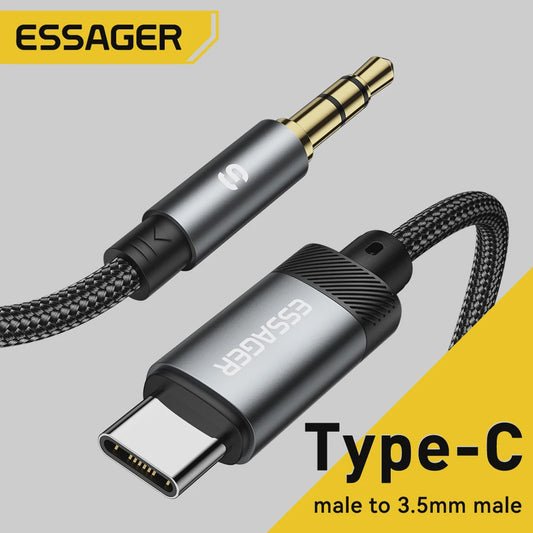 Essager USB-C naar 3.5mm Audio Jack Adapter Kabel - Hoge Kwaliteit Geluid voor Telefoons & Speakers