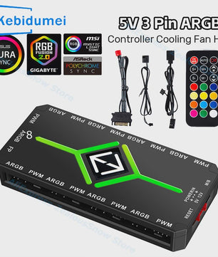 5V ARGB & PWM Fan Hub Controller met 9 Poorten - PC Case Fan Uitbreiding