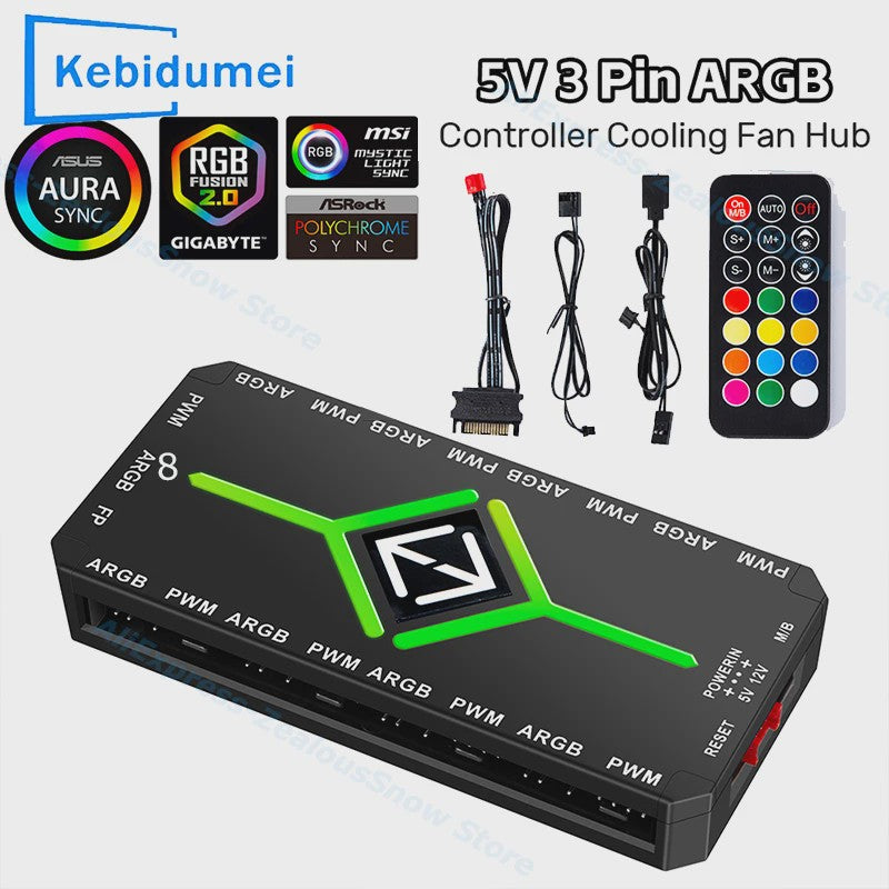 5V ARGB & PWM Fan Hub Controller met 9 Poorten - PC Case Fan Uitbreiding
