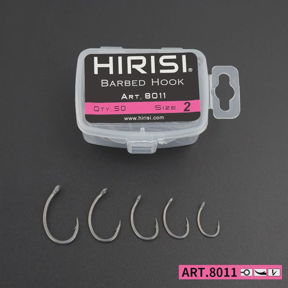 Hirisi Karpvis Haken: 50stuks PTFE Coating, Hoge Koolstofstaal, Weerhaak, Model 8011