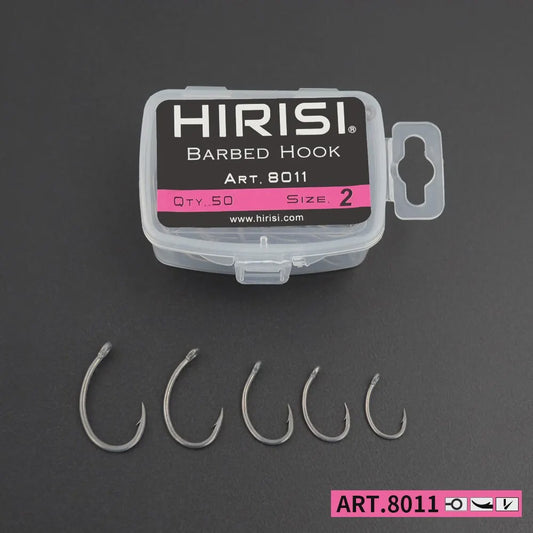 Hirisi Karpvis Haken: 50stuks PTFE Coating, Hoge Koolstofstaal, Weerhaak, Model 8011