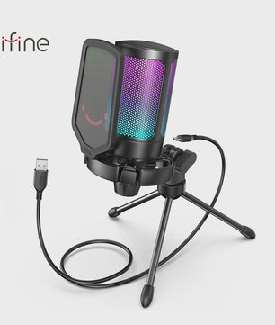 FIFINE A6V USB Microfoon voor Gaming & Streaming met RGB, Popfilter en Shock Mount