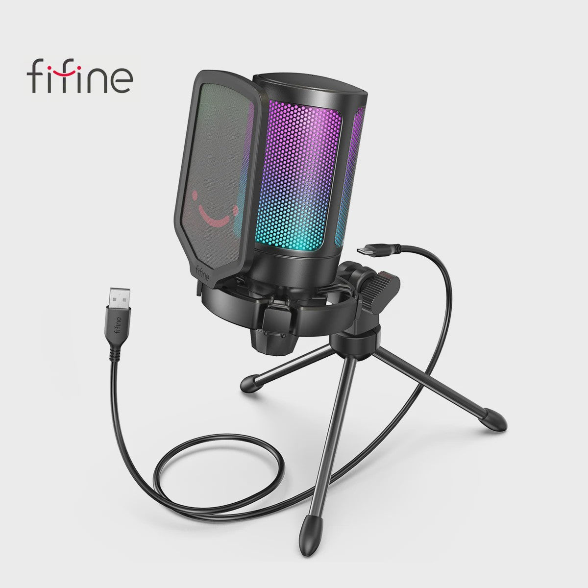 FIFINE A6V USB Microfoon voor Gaming & Streaming met RGB, Popfilter en Shock Mount