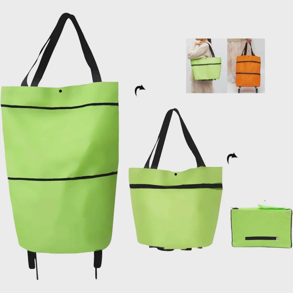 2-in-1 Opvouwbare Boodschappentrolley met Wielen - Handige Draagtas
