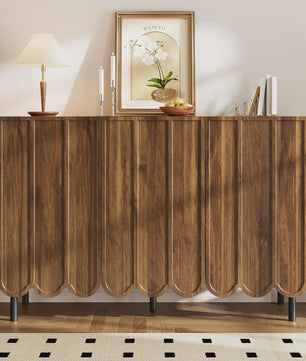 Modern Houten Sideboard met Golfdeuren - 120x35x80 cm - Handgreeploos, Verstelbare Planken